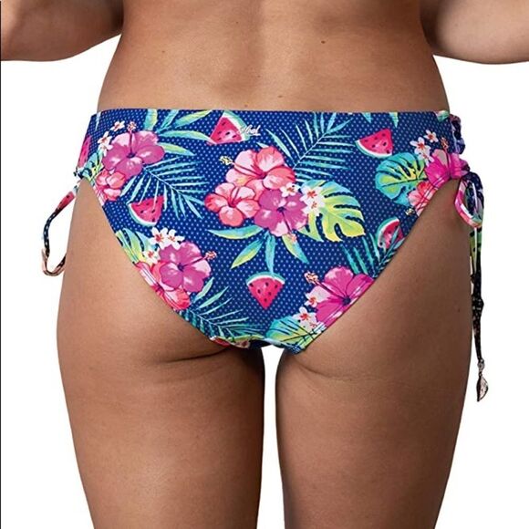 Heat Sweet Escape Tropical Watermelon Cross Tie Side String Bikini Bottoms Small - Picture 6 of 10